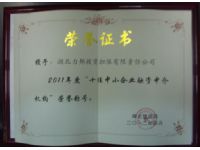2011年度“十佳中小企业融资中介机构”荣誉称号